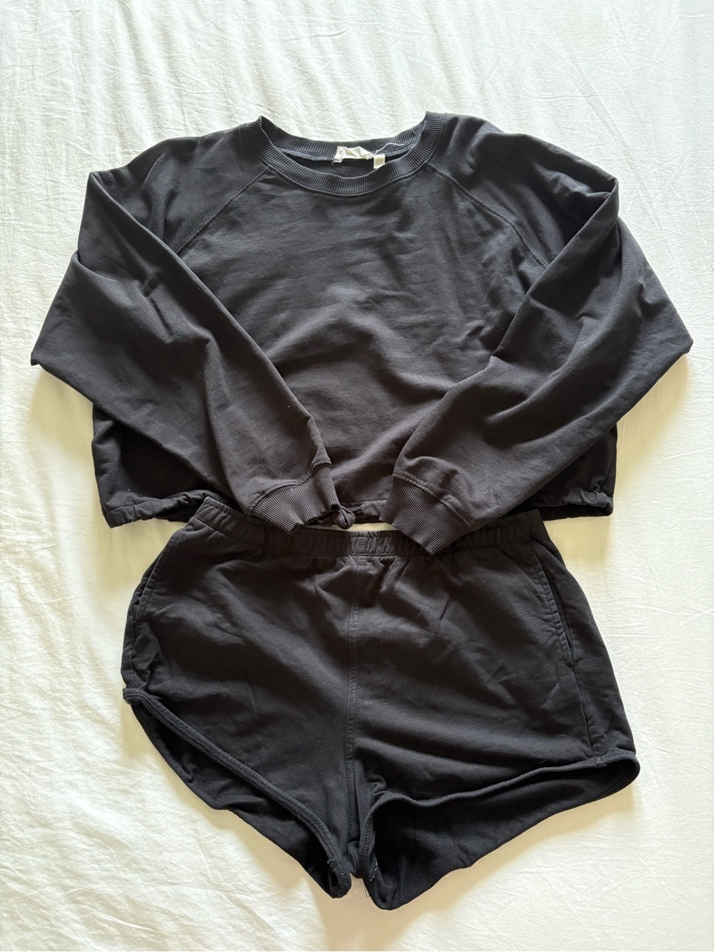 RETROD 2 Piece Black Lounge Set - Crop Sweatshirt & Shorts